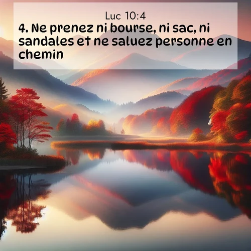 Segond21 Évangile selon Luc  ; image nature: image avec le verset biblique :Ne prenez ni bourse, ni sac, ni sandales et ne saluez personne en chemin. ;  ; 10:4