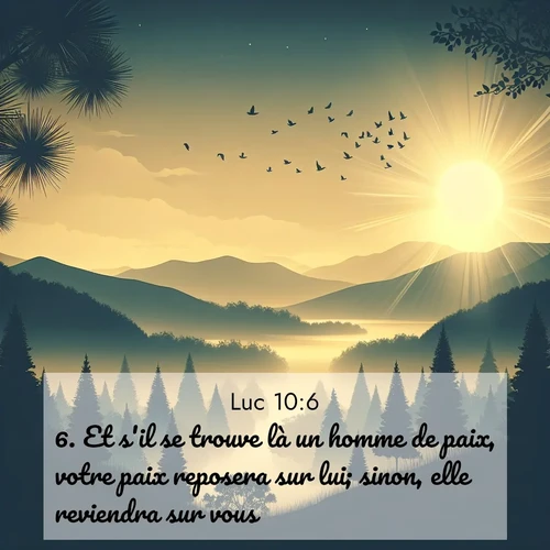 Segond21 Évangile selon Luc  ; image nature: image avec le verset biblique :Et s&#039;il se trouve là un homme de paix, votre paix reposera sur lui; sinon, elle reviendra sur vous. ;  ; 10:6