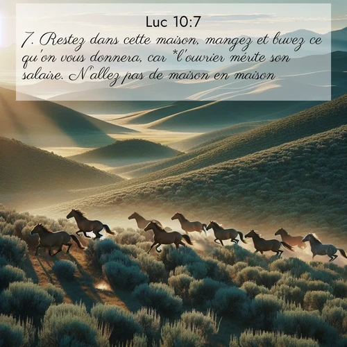 Segond21 Évangile selon Luc  ; image nature: image avec le verset biblique :Restez dans cette maison, mangez et buvez ce qu&#039;on vous donnera, car *l&#039;ouvrier mérite son salaire. N&#039;allez pas de maison en maison. ;  ; 10:7