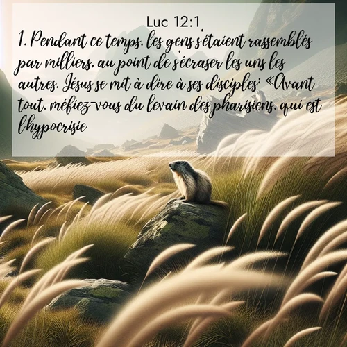 Segond21 Évangile selon Luc  ; image nature: image avec le verset biblique :Pendant ce temps, les gens s&#039;étaient rassemblés par milliers, au point de s&#039;écraser les uns les autres. Jésus se mit à dire à ses disciples: «Avant tout, méfiez-vous du levain des pharisiens, qui est l&#039;hypocrisie. ;  ; 12:1