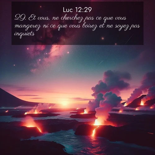 Segond21 Évangile selon Luc  ; image nature: image avec le verset biblique :Et vous, ne cherchez pas ce que vous mangerez ni ce que vous boirez et ne soyez pas inquiets. ;  ; 12:29