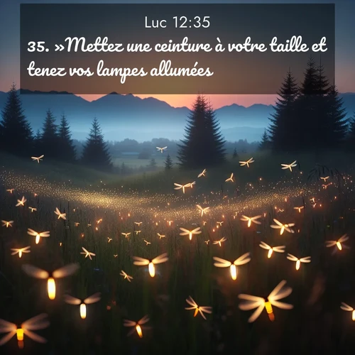 Segond21 Évangile selon Luc  ; image nature: image avec le verset biblique :»Mettez une ceinture à votre taille et tenez vos lampes allumées. ;  ; 12:35