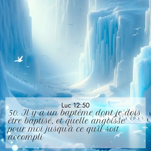 Segond21 Évangile selon Luc  ; image nature: image avec le verset biblique :Il y a un baptême dont je dois être baptisé, et quelle angoisse pour moi jusqu&#039;à ce qu&#039;il soit accompli! ;  ; 12:50