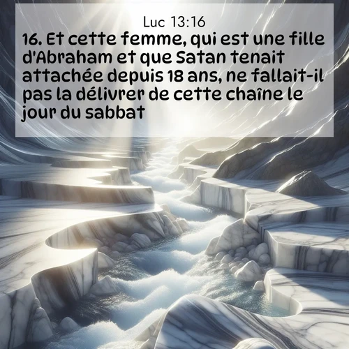 Segond21 Évangile selon Luc  ; image nature: image avec le verset biblique :Et cette femme, qui est une fille d&#039;Abraham et que Satan tenait attachée depuis 18 ans, ne fallait-il pas la délivrer de cette chaîne le jour du sabbat?» ;  ; 13:16