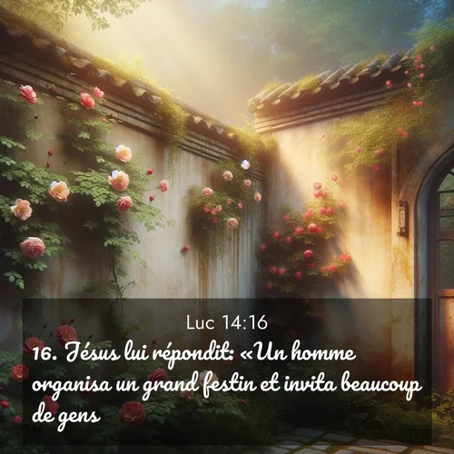 Segond21 Évangile selon Luc  ; image nature: image avec le verset biblique :Jésus lui répondit: «Un homme organisa un grand festin et invita beaucoup de gens. ;  ; 14:16