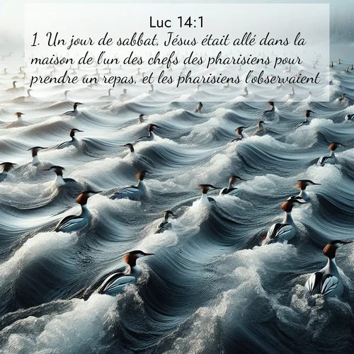 Segond21 Évangile selon Luc  ; image nature: image avec le verset biblique :Un jour de sabbat, Jésus était allé dans la maison de l&#039;un des chefs des pharisiens pour prendre un repas, et les pharisiens l&#039;observaient. ;  ; 14:1