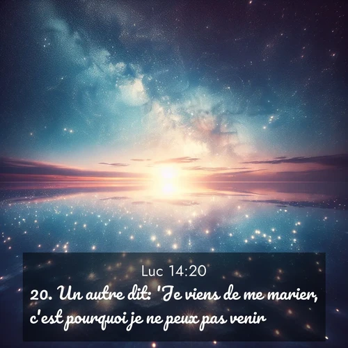 Segond21 Évangile selon Luc  ; image nature: image avec le verset biblique :Un autre dit: &#039;Je viens de me marier, c&#039;est pourquoi je ne peux pas venir.&#039; ;  ; 14:20