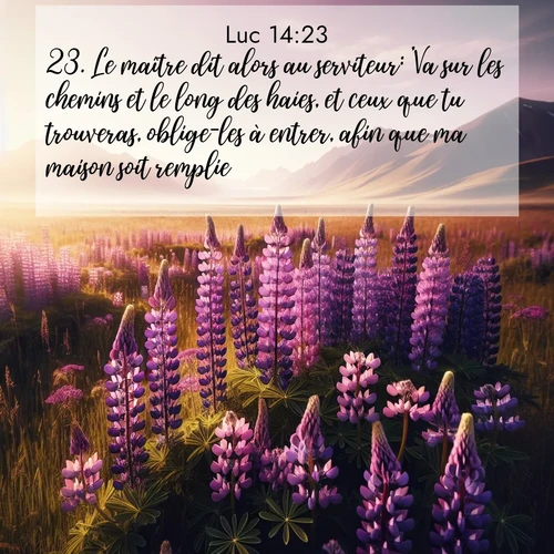 Segond21 Évangile selon Luc  ; image nature: image avec le verset biblique :Le maître dit alors au serviteur: &#039;Va sur les chemins et le long des haies, et ceux que tu trouveras, oblige-les à entrer, afin que ma maison soit remplie. ;  ; 14:23
