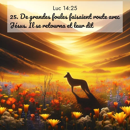 Segond21 Évangile selon Luc  ; image nature: image avec le verset biblique :De grandes foules faisaient route avec Jésus. Il se retourna et leur dit: ;  ; 14:25