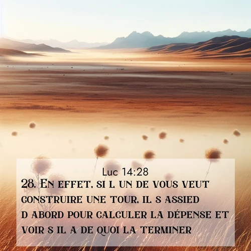 Segond21 Évangile selon Luc  ; image nature: image avec le verset biblique :En effet, si l&#039;un de vous veut construire une tour, il s&#039;assied d&#039;abord pour calculer la dépense et voir s&#039;il a de quoi la terminer. ;  ; 14:28