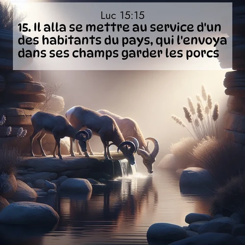 Segond21 Évangile selon Luc  ; image nature: image avec le verset biblique :Il alla se mettre au service d&#039;un des habitants du pays, qui l&#039;envoya dans ses champs garder les porcs. ;  ; 15:15