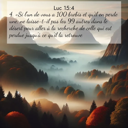 Segond21 Évangile selon Luc  ; image nature: image avec le verset biblique :«Si l&#039;un de vous a 100 brebis et qu&#039;il en perde une, ne laisse-t-il pas les 99 autres dans le désert pour aller à la recherche de celle qui est perdue jusqu&#039;à ce qu&#039;il la retrouve? ;  ; 15:4