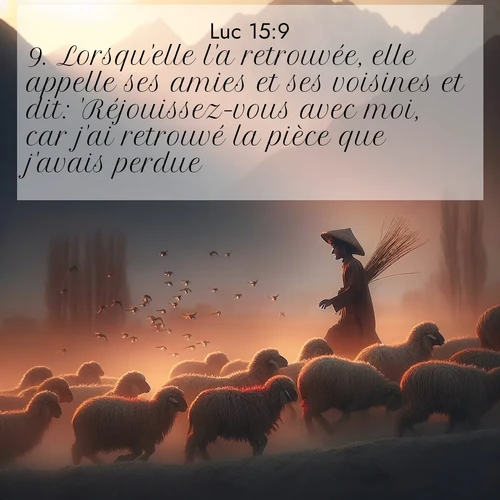 Segond21 Évangile selon Luc  ; image nature: image avec le verset biblique :Lorsqu&#039;elle l&#039;a retrouvée, elle appelle ses amies et ses voisines et dit: &#039;Réjouissez-vous avec moi, car j&#039;ai retrouvé la pièce que j&#039;avais perdue.&#039; ;  ; 15:9