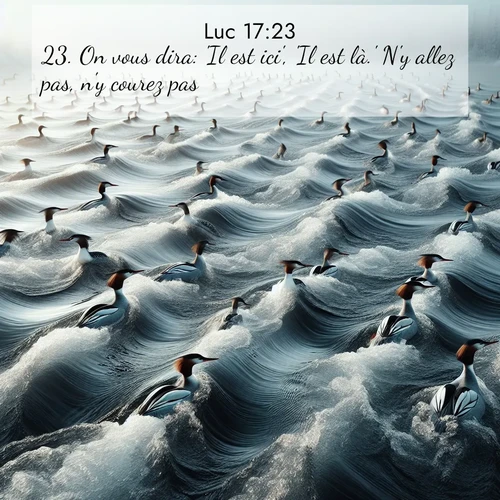 Segond21 Évangile selon Luc  ; image nature: image avec le verset biblique :On vous dira: &#039;Il est ici&#039;, &#039;Il est là.&#039; N&#039;y allez pas, n&#039;y courez pas. ;  ; 17:23