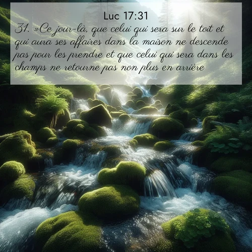Segond21 Évangile selon Luc  ; image nature: image avec le verset biblique :»Ce jour-là, que celui qui sera sur le toit et qui aura ses affaires dans la maison ne descende pas pour les prendre et que celui qui sera dans les champs ne retourne pas non plus en arrière. ;  ; 17:31