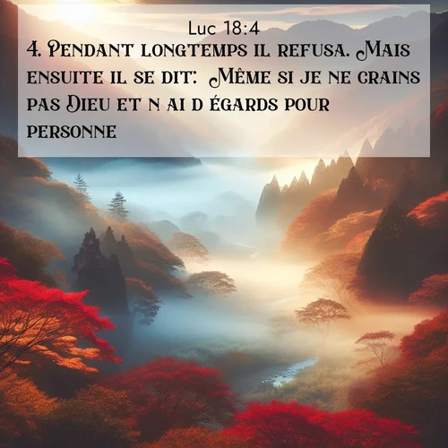 Segond21 Évangile selon Luc  ; image nature: image avec le verset biblique :Pendant longtemps il refusa. Mais ensuite il se dit: &#039;Même si je ne crains pas Dieu et n&#039;ai d&#039;égards pour personne, ;  ; 18:4