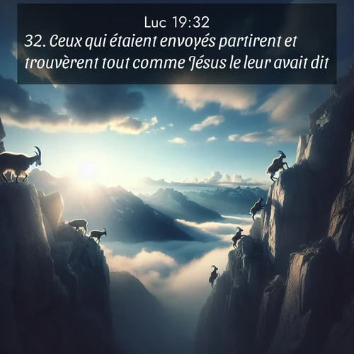 Segond21 Évangile selon Luc  ; image nature: image avec le verset biblique :Ceux qui étaient envoyés partirent et trouvèrent tout comme Jésus le leur avait dit. ;  ; 19:32
