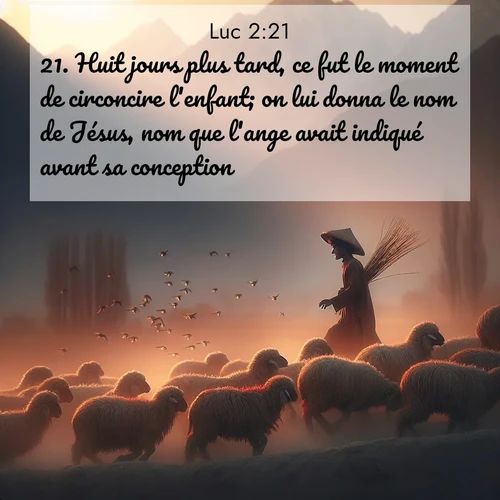 Segond21 Évangile selon Luc  ; image nature: image avec le verset biblique :Huit jours plus tard, ce fut le moment de circoncire l&#039;enfant; on lui donna le nom de Jésus, nom que l&#039;ange avait indiqué avant sa conception. ;  ; 2:21