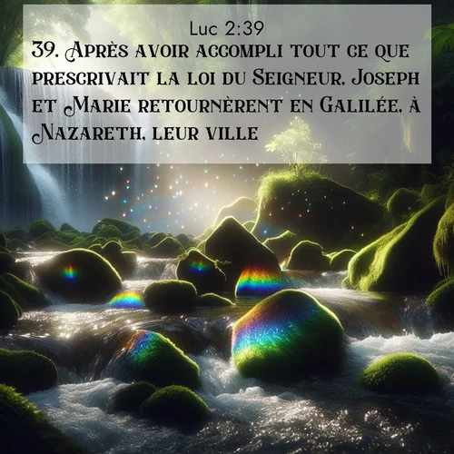 Segond21 Évangile selon Luc  ; image nature: image avec le verset biblique :Après avoir accompli tout ce que prescrivait la loi du Seigneur, Joseph et Marie retournèrent en Galilée, à Nazareth, leur ville. ;  ; 2:39