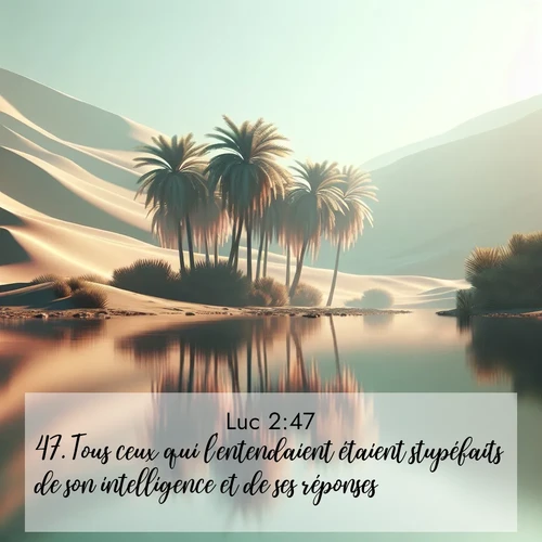 Segond21 Évangile selon Luc  ; image nature: image avec le verset biblique :Tous ceux qui l&#039;entendaient étaient stupéfaits de son intelligence et de ses réponses. ;  ; 2:47
