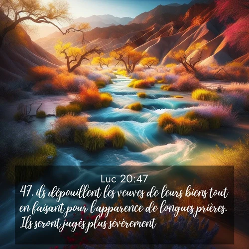 Segond21 Évangile selon Luc  ; image nature: image avec le verset biblique :ils dépouillent les veuves de leurs biens tout en faisant pour l&#039;apparence de longues prières. Ils seront jugés plus sévèrement.» ;  ; 20:47