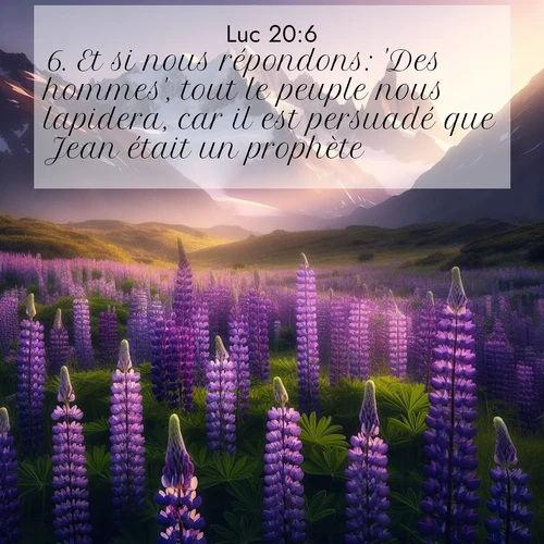 Segond21 Évangile selon Luc  ; image nature: image avec le verset biblique :Et si nous répondons: &#039;Des hommes&#039;, tout le peuple nous lapidera, car il est persuadé que Jean était un prophète.» ;  ; 20:6