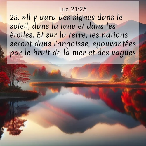 Segond21 Évangile selon Luc  ; image nature: image avec le verset biblique :»Il y aura des signes dans le soleil, dans la lune et dans les étoiles. Et sur la terre, les nations seront dans l&#039;angoisse, épouvantées par le bruit de la mer et des vagues. ;  ; 21:25