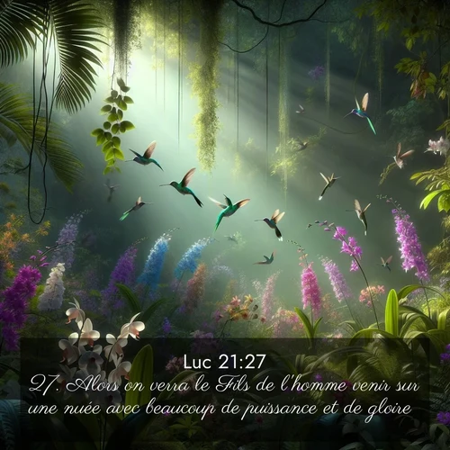Segond21 Évangile selon Luc  ; image nature: image avec le verset biblique :Alors on verra le Fils de l&#039;homme venir sur une nuée avec beaucoup de puissance et de gloire. ;  ; 21:27