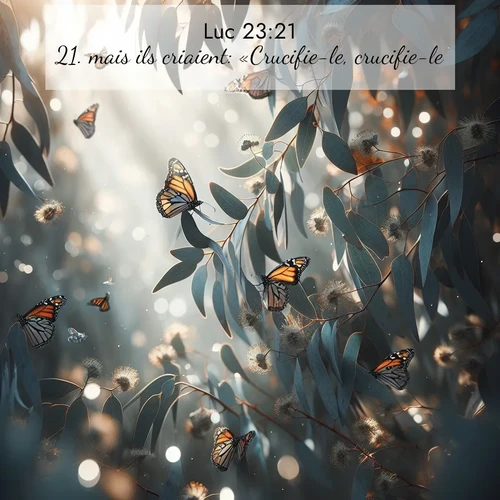 Segond21 Évangile selon Luc  ; image nature: image avec le verset biblique :mais ils criaient: «Crucifie-le, crucifie-le!» ;  ; 23:21