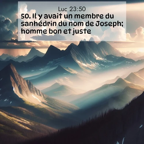 Segond21 Évangile selon Luc  ; image nature: image avec le verset biblique :Il y avait un membre du sanhédrin du nom de Joseph; homme bon et juste, ;  ; 23:50