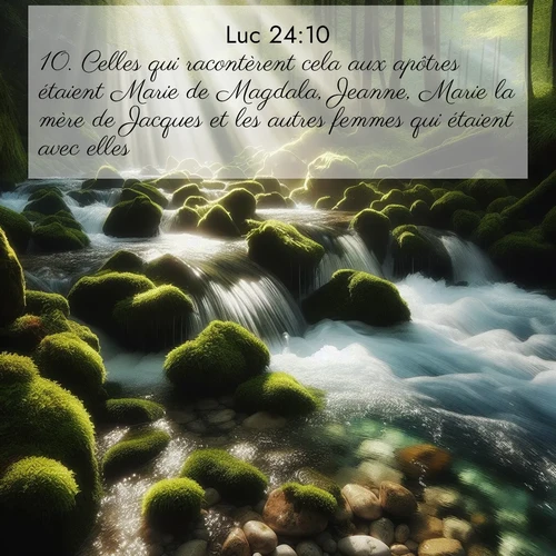 Segond21 Évangile selon Luc  ; image nature: image avec le verset biblique :Celles qui racontèrent cela aux apôtres étaient Marie de Magdala, Jeanne, Marie la mère de Jacques et les autres femmes qui étaient avec elles, ;  ; 24:10