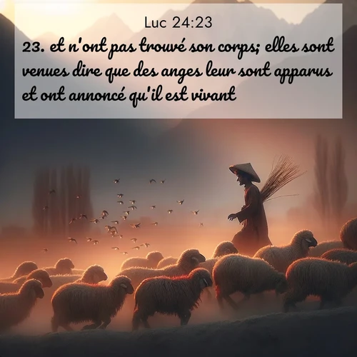 Segond21 Évangile selon Luc  ; image nature: image avec le verset biblique :et n&#039;ont pas trouvé son corps; elles sont venues dire que des anges leur sont apparus et ont annoncé qu&#039;il est vivant. ;  ; 24:23