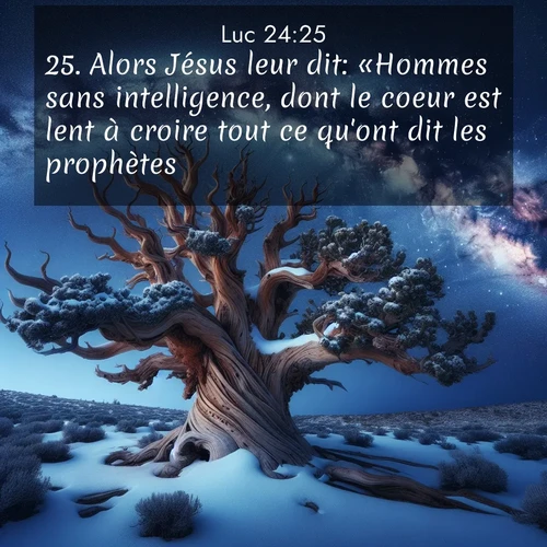 Segond21 Évangile selon Luc  ; image nature: image avec le verset biblique :Alors Jésus leur dit: «Hommes sans intelligence, dont le coeur est lent à croire tout ce qu&#039;ont dit les prophètes! ;  ; 24:25