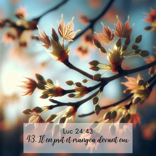 Segond21 Évangile selon Luc  ; image nature: image avec le verset biblique :Il en prit et mangea devant eux. ;  ; 24:43