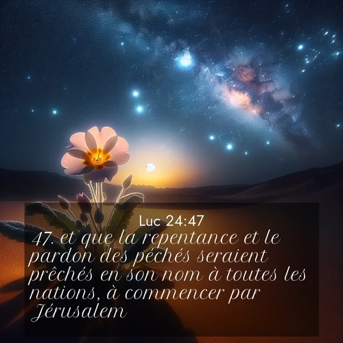 Segond21 Évangile selon Luc  ; image nature: image avec le verset biblique :et que la repentance et le pardon des péchés seraient prêchés en son nom à toutes les nations, à commencer par Jérusalem. ;  ; 24:47