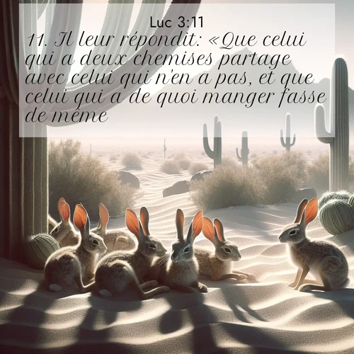 Segond21 Évangile selon Luc  ; image nature: image avec le verset biblique :Il leur répondit: «Que celui qui a deux chemises partage avec celui qui n&#039;en a pas, et que celui qui a de quoi manger fasse de même.» ;  ; 3:11
