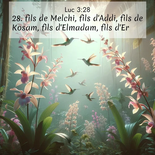 Segond21 Évangile selon Luc  ; image nature: image avec le verset biblique :fils de Melchi, fils d&#039;Addi, fils de Kosam, fils d&#039;Elmadam, fils d&#039;Er, ;  ; 3:28