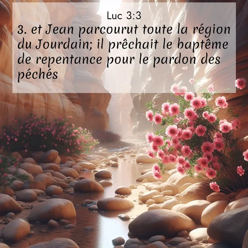 Segond21 Évangile selon Luc  ; image nature: image avec le verset biblique :et Jean parcourut toute la région du Jourdain; il prêchait le baptême de repentance pour le pardon des péchés, ;  ; 3:3