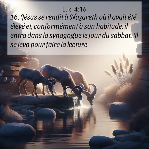 Segond21 Évangile selon Luc  ; image nature: image avec le verset biblique :Jésus se rendit à Nazareth où il avait été élevé et, conformément à son habitude, il entra dans la synagogue le jour du sabbat. Il se leva pour faire la lecture, ;  ; 4:16