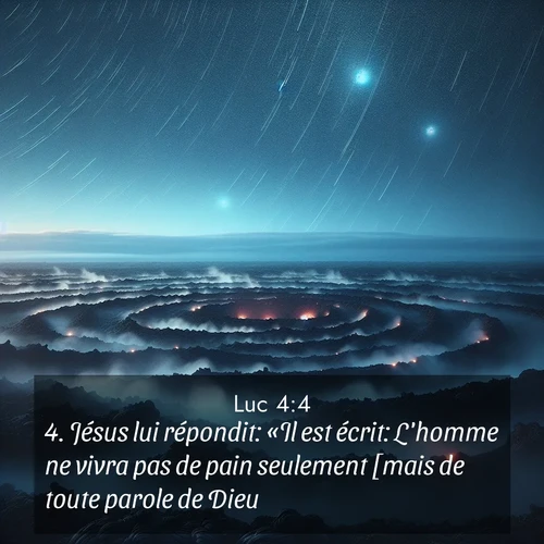 Segond21 Évangile selon Luc  ; image nature: image avec le verset biblique :Jésus lui répondit: «Il est écrit: L&#039;homme ne vivra pas de pain seulement [mais de toute parole de Dieu].» ;  ; 4:4