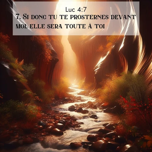 Segond21 Évangile selon Luc  ; image nature: image avec le verset biblique :Si donc tu te prosternes devant moi, elle sera toute à toi.» ;  ; 4:7