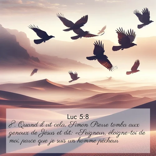 Segond21 Évangile selon Luc  ; image nature: image avec le verset biblique :Quand il vit cela, Simon Pierre tomba aux genoux de Jésus et dit: «Seigneur, éloigne-toi de moi, parce que je suis un homme pécheur.» ;  ; 5:8