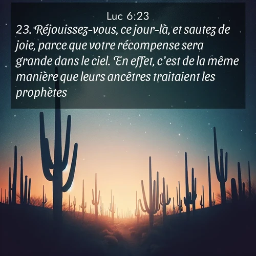 Segond21 Évangile selon Luc  ; image nature: image avec le verset biblique :Réjouissez-vous, ce jour-là, et sautez de joie, parce que votre récompense sera grande dans le ciel. En effet, c&#039;est de la même manière que leurs ancêtres traitaient les prophètes. ;  ; 6:23