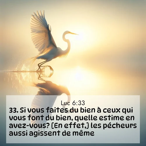 Segond21 Évangile selon Luc  ; image nature: image avec le verset biblique :Si vous faites du bien à ceux qui vous font du bien, quelle estime en avez-vous? [En effet,] les pécheurs aussi agissent de même. ;  ; 6:33