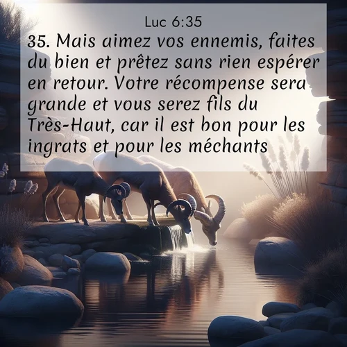 Segond21 Évangile selon Luc  ; image nature: image avec le verset biblique :Mais aimez vos ennemis, faites du bien et prêtez sans rien espérer en retour. Votre récompense sera grande et vous serez fils du Très-Haut, car il est bon pour les ingrats et pour les méchants. ;  ; 6:35