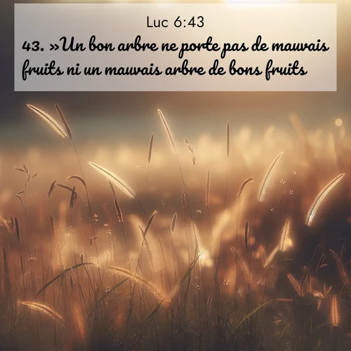 Segond21 Évangile selon Luc  ; image nature: image avec le verset biblique :»Un bon arbre ne porte pas de mauvais fruits ni un mauvais arbre de bons fruits. ;  ; 6:43