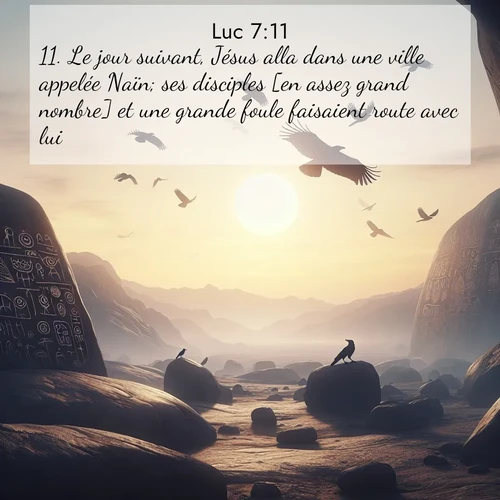 Segond21 Évangile selon Luc  ; image nature: image avec le verset biblique :Le jour suivant, Jésus alla dans une ville appelée Naïn; ses disciples [en assez grand nombre] et une grande foule faisaient route avec lui. ;  ; 7:11