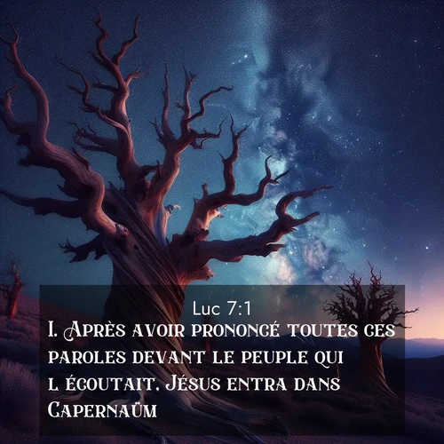 Segond21 Évangile selon Luc  ; image nature: image avec le verset biblique :Après avoir prononcé toutes ces paroles devant le peuple qui l&#039;écoutait, Jésus entra dans Capernaüm. ;  ; 7:1
