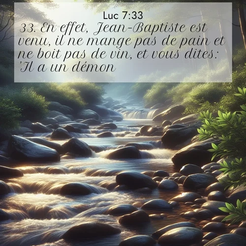 Segond21 Évangile selon Luc  ; image nature: image avec le verset biblique :En effet, Jean-Baptiste est venu, il ne mange pas de pain et ne boit pas de vin, et vous dites: &#039;Il a un démon.&#039; ;  ; 7:33