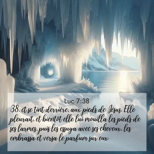 Segond21 Évangile selon Luc  ; image nature: image avec le verset biblique :et se tint derrière, aux pieds de Jésus. Elle pleurait, et bientôt elle lui mouilla les pieds de ses larmes, puis les essuya avec ses cheveux, les embrassa et versa le parfum sur eux. ;  ; 7:38